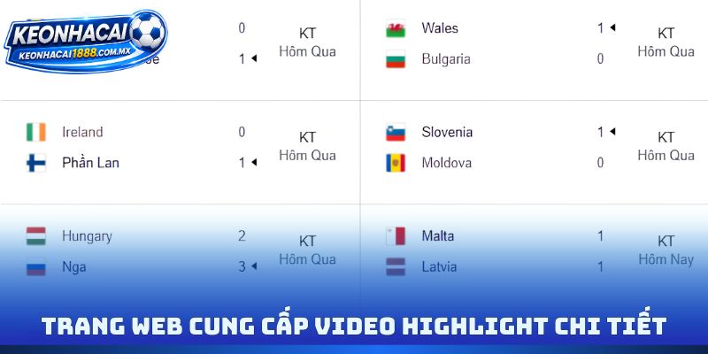 Trang web cung cấp video highlight chi tiết